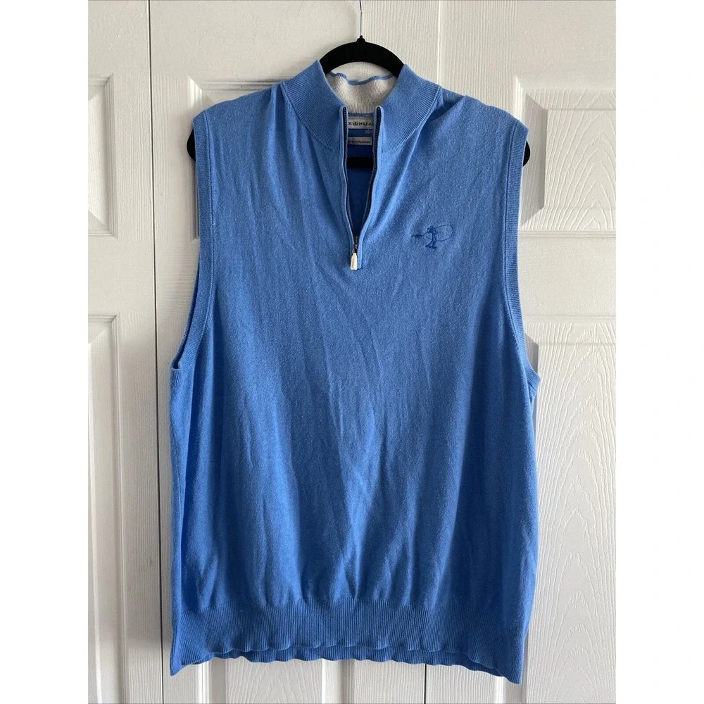 Peter Millar Quarter Zip Sweater‎ Vest Mens Blue Golf Cashmere Blend Size XXL